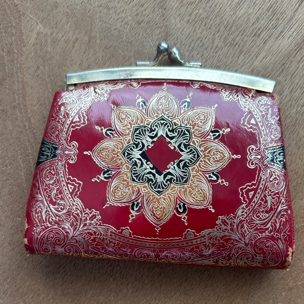 Elegant Red leather coin purse with Intricate Design from Italy